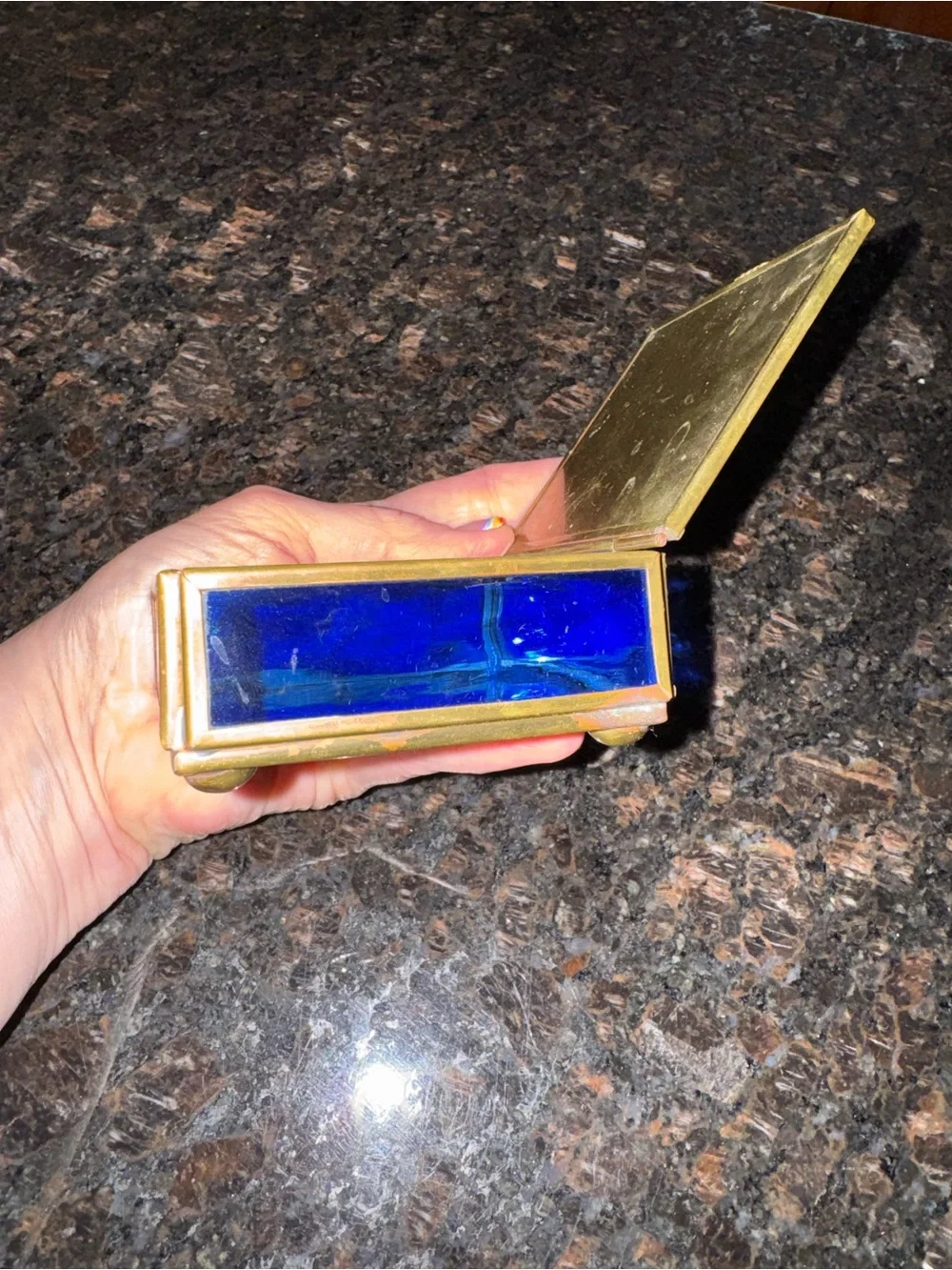 Vintage 1993 Enesco Thomas Cathey Blue Glass Angel Jewelry Box